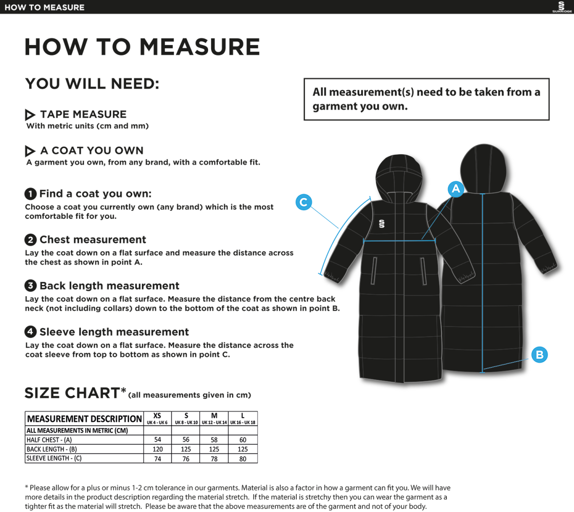 GUILDFORD HIGH SCHOOL SUB JACKET - Size Guide